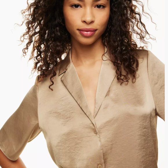 SHORT-SLEVEE SATIN BUTTON-UP BLOUSE - Picture 5 of 7